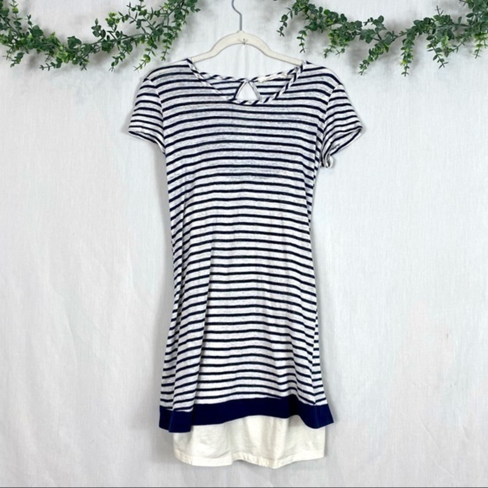 LA Relaxed Ethically Made 100% Linen White & Navy Blue Shirt Dress